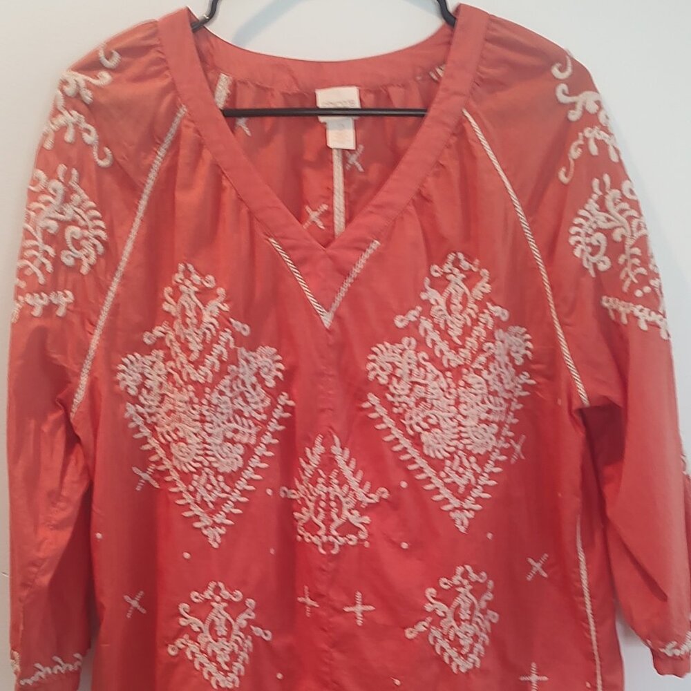 Women's Chico's Boho Embroidered Top Size 2